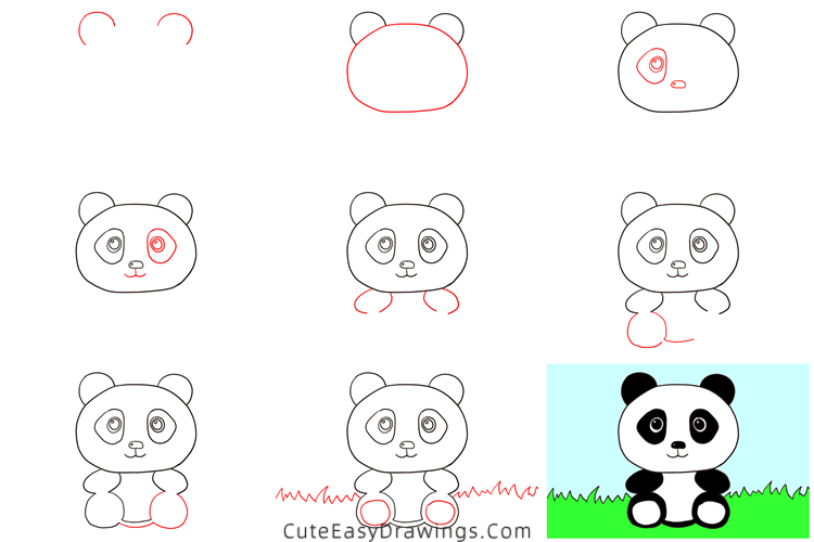 how to draw a giant panda - www.cuteeasydrawings.com