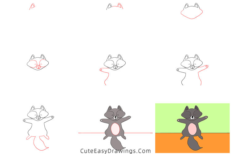 how to draw a raccoon dog - www.cuteeasydrawings.com