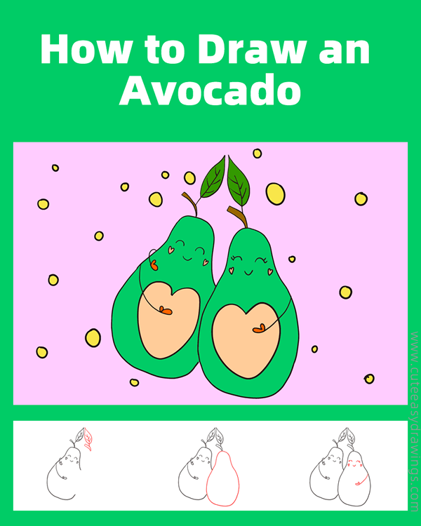 how to draw an avocado - www.cuteeasydrawings.com