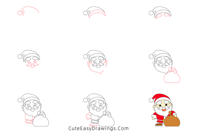 how to draw santa claus and a sack - www.cuteeasydrawings.com