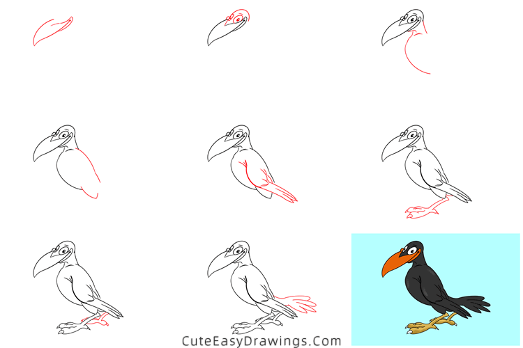 how to draw a raven - www.cuteeasydrawings.com