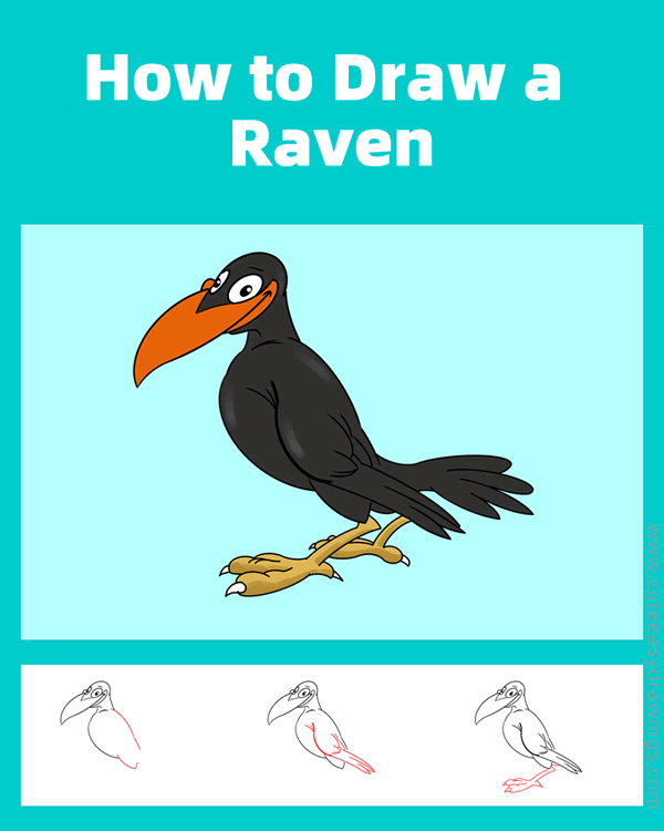 how to draw a raven - www.cuteeasydrawings.com