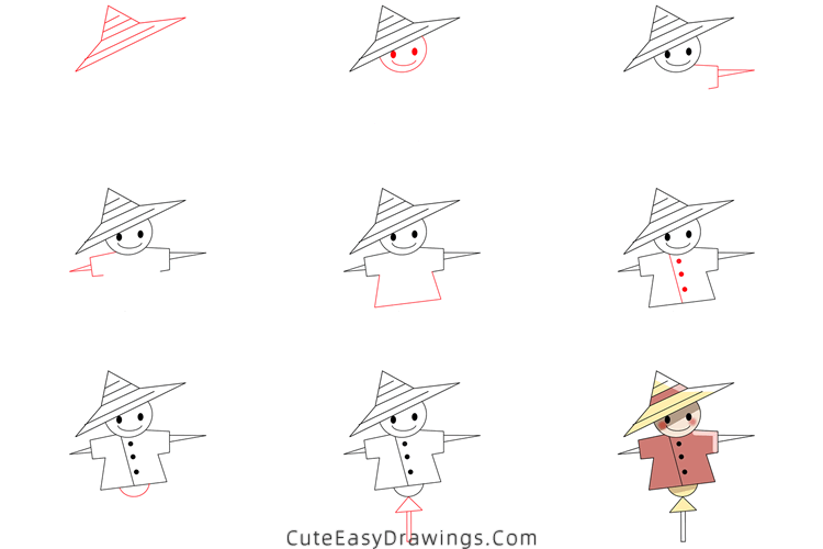 how to draw a scarecrow - www.cuteeasydrawings.com