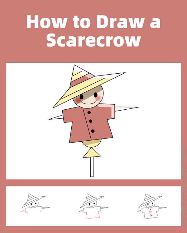 how to draw a scarecrow - www.cuteeasydrawings.com