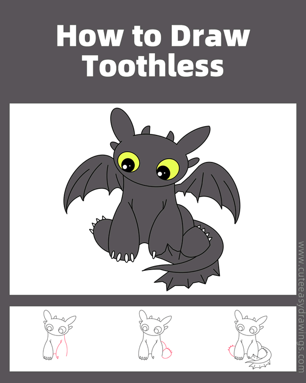 how to draw toothless - www.cuteeasydrawings.com