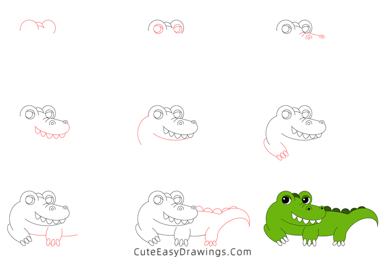 how to draw an alligator - www.cuteeasydrawings.com