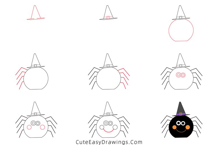 how to draw a halloween spider - www.cuteeasydrawings.com