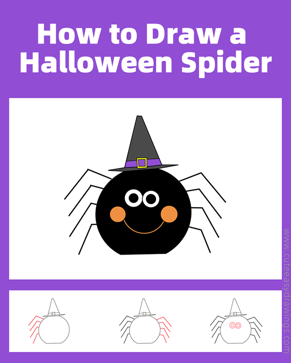 how to draw a halloween spider - www.cuteeasydrawings.com