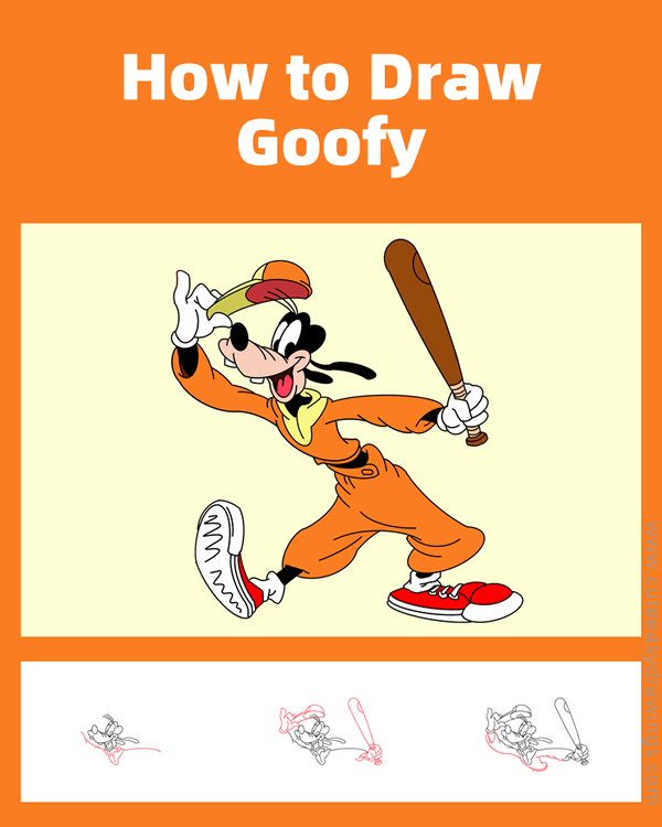 how to draw goofy - www.cuteeasydrawings.com