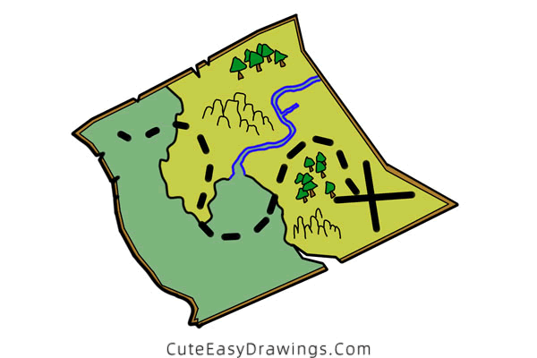 how to draw a treasure map - www.cuteeasydrawings.com