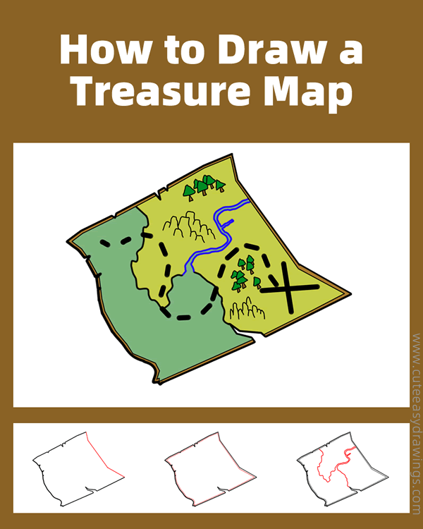 how to draw a treasure map - www.cuteeasydrawings.com