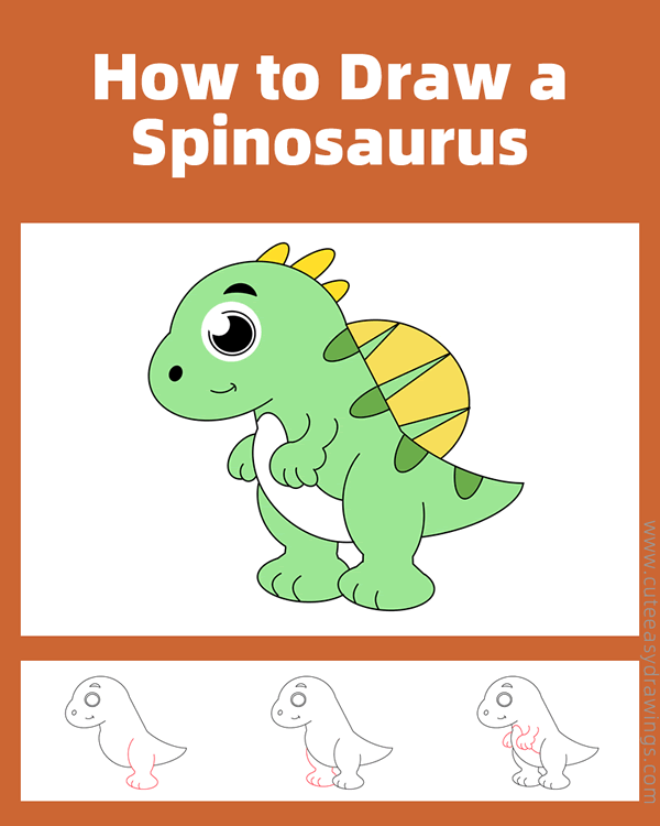 how to draw a cartoon spinosaurus - www.cuteeasydrawings.com