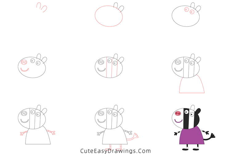 how to draw zoe zebra - www.cuteeasydrawings.com