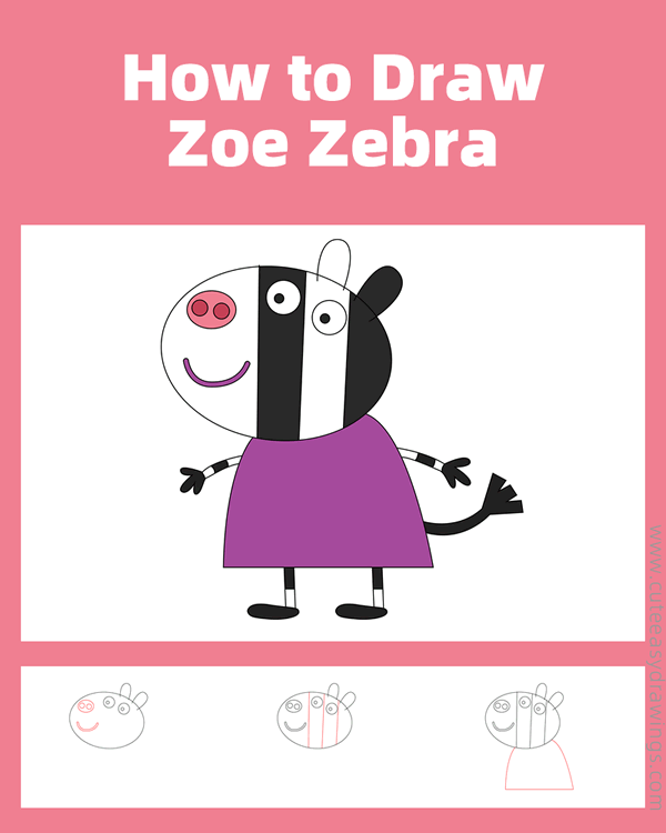 how to draw zoe zebra - www.cuteeasydrawings.com