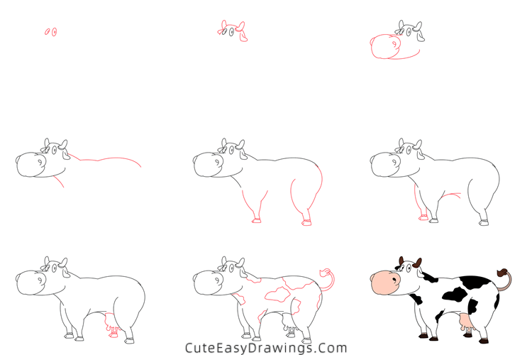 how to draw a cow - www.cuteeasydrawings.com