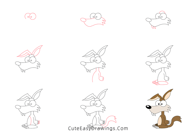 how to draw a cartoon wolf - www.cuteeasydrawings.com