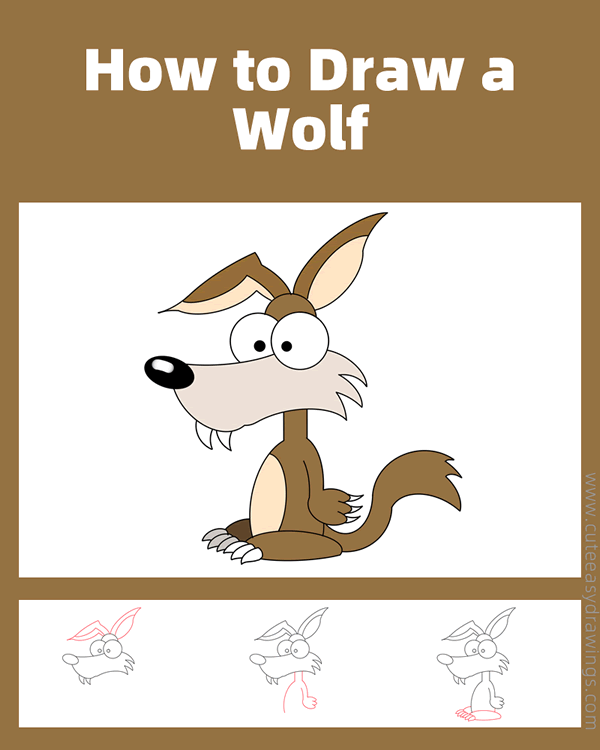 how to draw a cartoon wolf - www.cuteeasydrawings.com