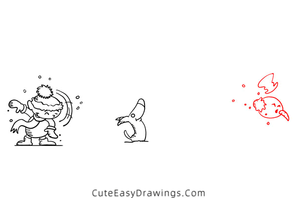 how to draw a snowball fight - www.cuteeasydrawings.com