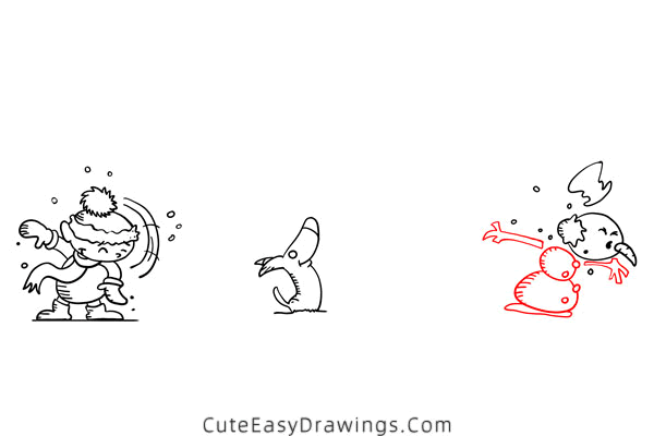 how to draw a snowball fight - www.cuteeasydrawings.com