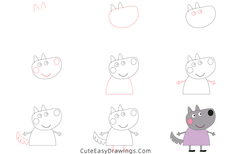 how to draw wendy wolf from peppa pig - www.cuteeasydrawings.com