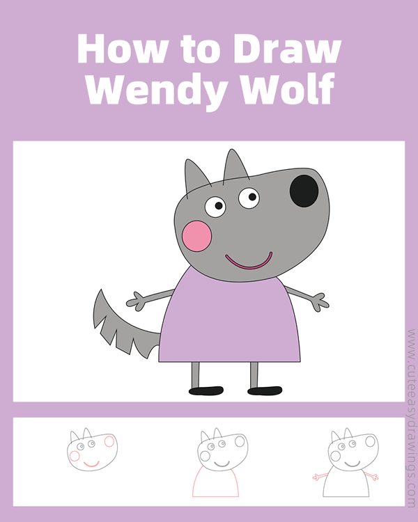 how to draw wendy wolf from peppa pig - www.cuteeasydrawings.com