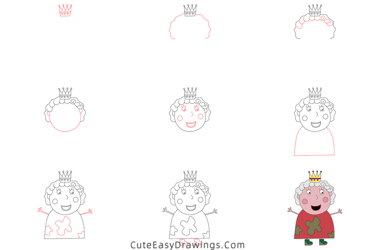 how to draw the queen from peppa pig - www.cuteeasydrawings.com