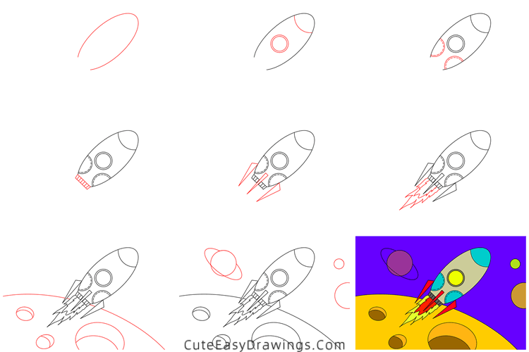 how to draw a rocket in space - www.cuteeasydrawings.com