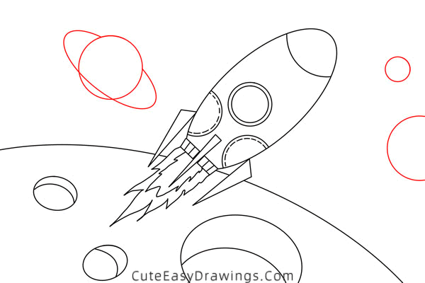 how to draw a rocket in space - www.cuteeasydrawings.com