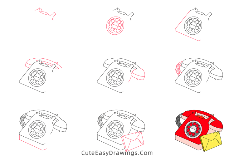 how to draw a telephone - www.cuteeasydrawings.com