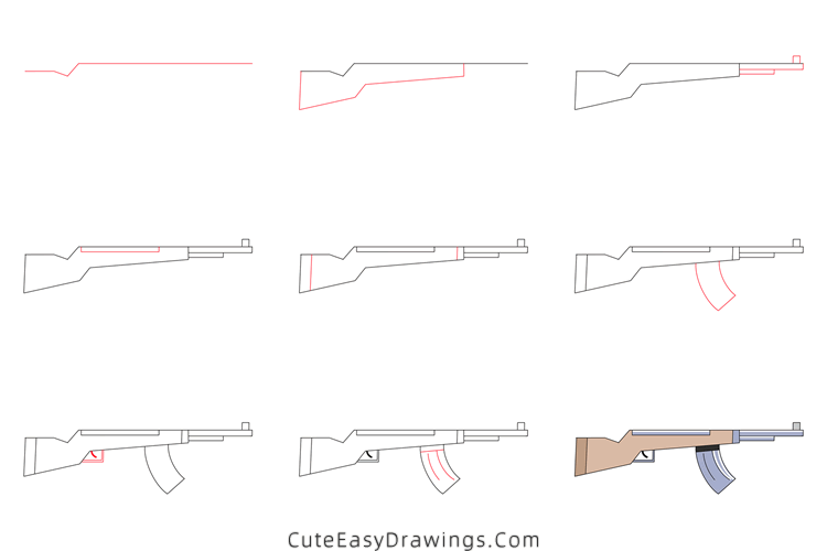 how to draw a rifle - www.cuteeasydrawings.com