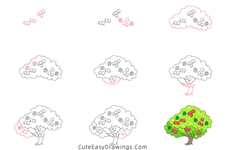 how to draw a fruit tree - www.cuteeasydrawings.com