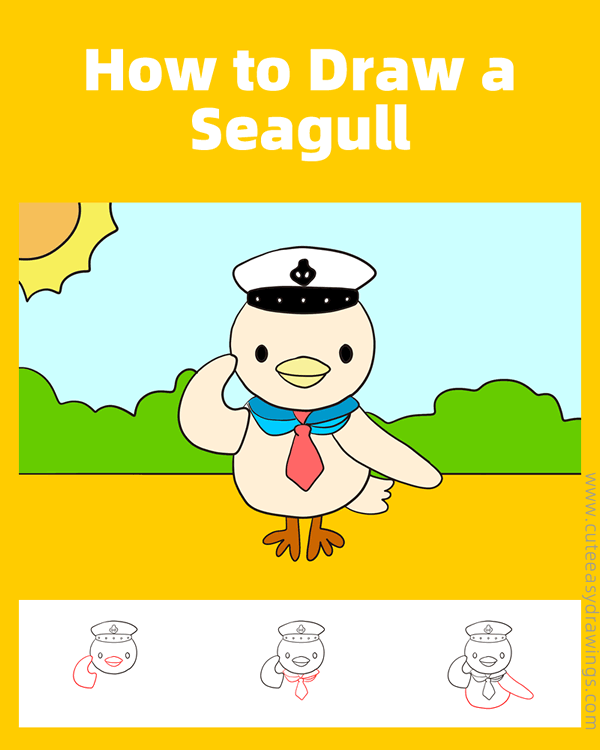 how to draw a seagull seaman - www.cuteeasydrawings.com