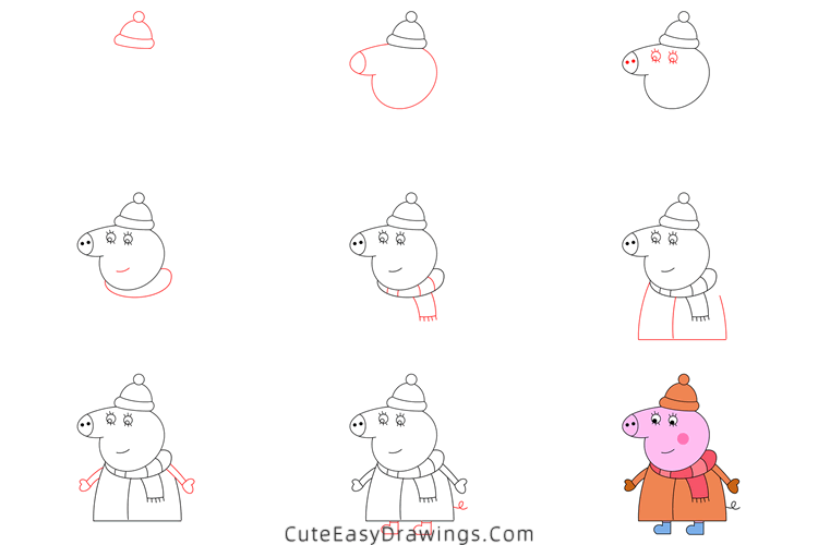 how to draw mummy pig from peppa pig - www.cuteeasydrawings.com