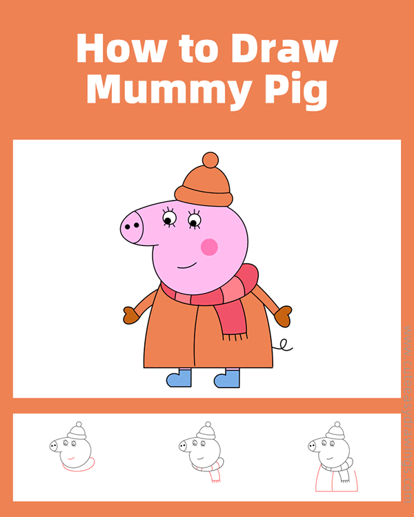 how to draw mummy pig from peppa pig - www.cuteeasydrawings.com