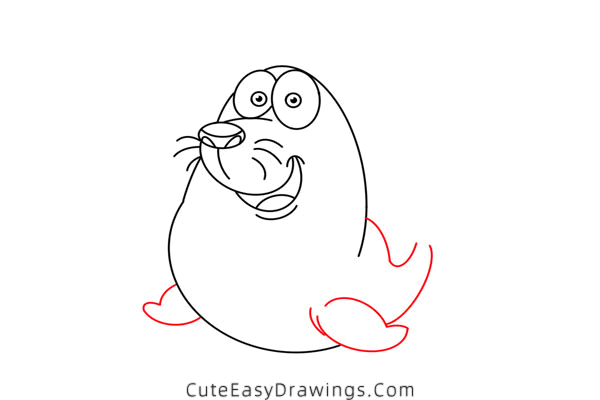 how to draw a funny sea lion - www.cuteeasydrawings.com