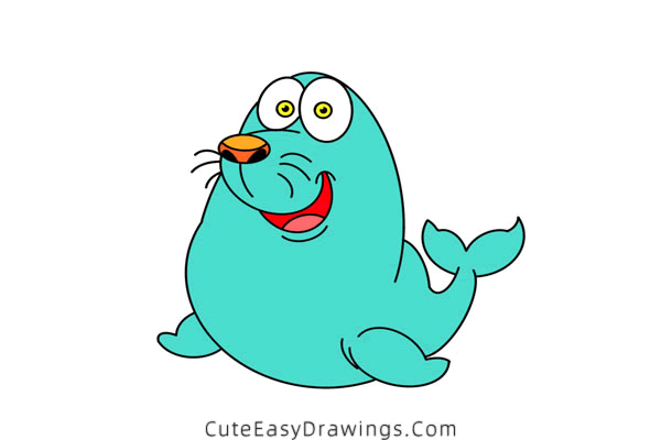 how to draw a funny sea lion - www.cuteeasydrawings.com