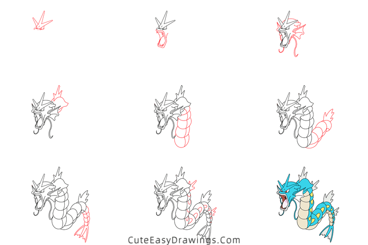 how to draw gyarados from pokemon - www.cuteeasydrawings.com