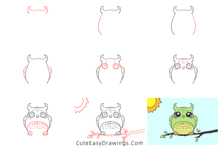 how to draw an owl - www.cuteeasydrawings.com