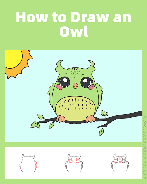 how to draw an owl - www.cuteeasydrawings.com