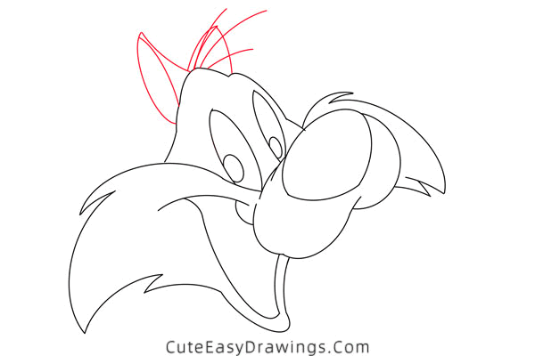 how to draw sylvester face - www.cuteeasydrawings.com