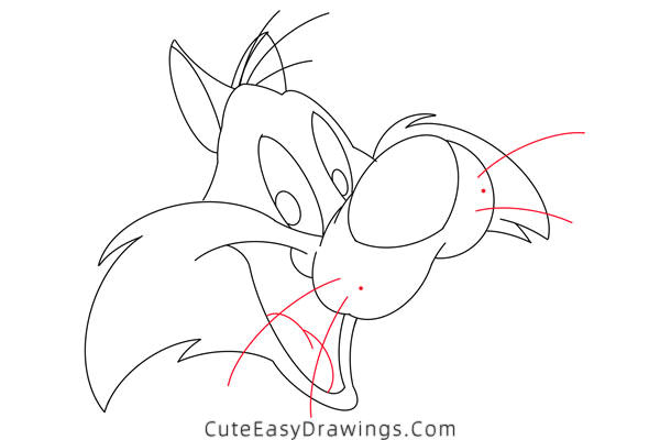 how to draw sylvester face - www.cuteeasydrawings.com