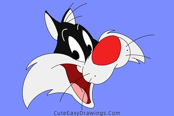 how to draw sylvester face - www.cuteeasydrawings.com