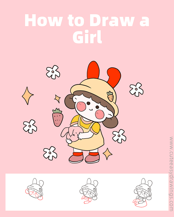 how to draw a cute girl - www.cuteeasydrawings.com