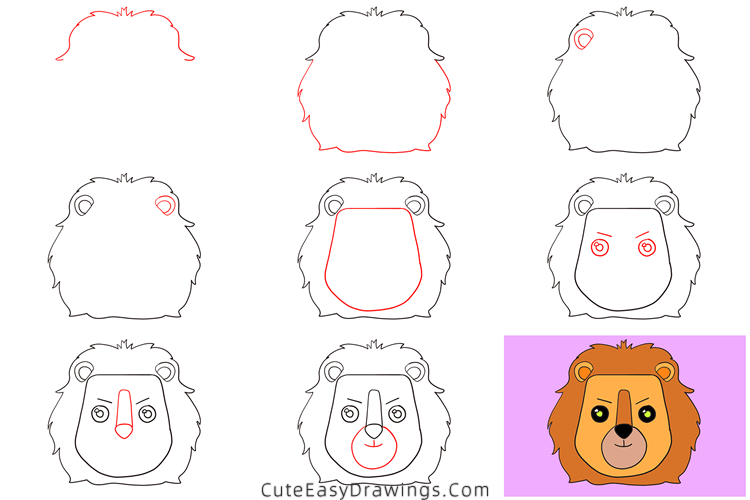 how to draw a lion face - www.cuteeasydrawings.com