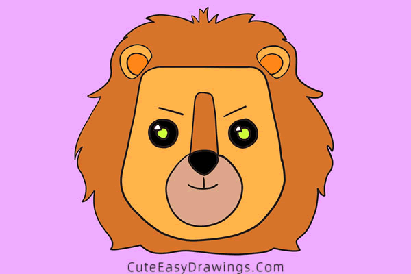 how to draw a lion face - www.cuteeasydrawings.com