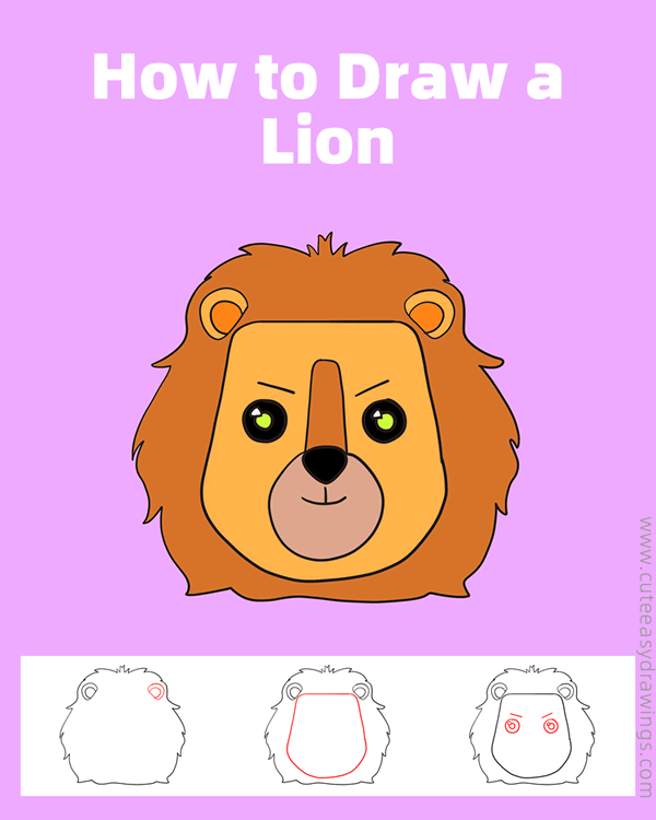 how to draw a lion face - www.cuteeasydrawings.com