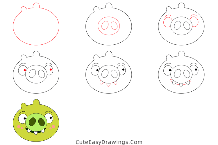 how to draw pig from angry birds - www.cuteeasydrawings.com