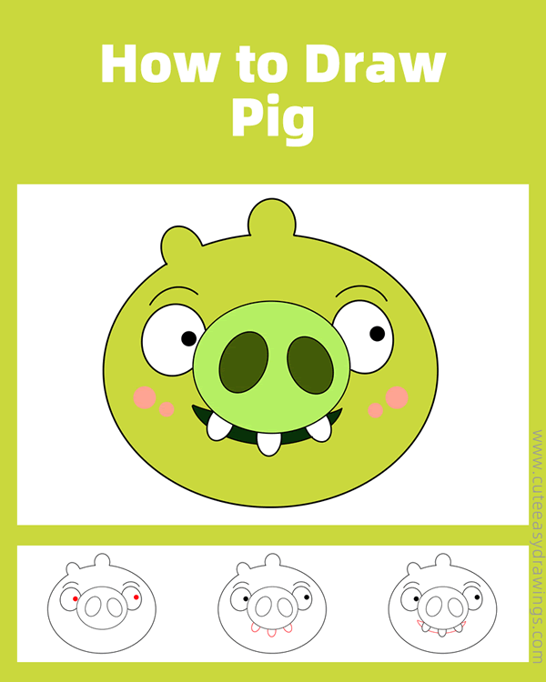 how to draw pig from angry birds - www.cuteeasydrawings.com