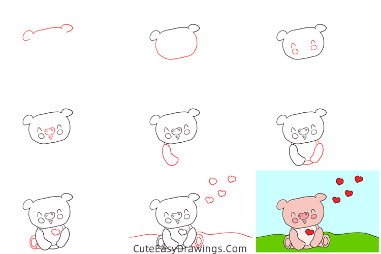 how to draw a piglet - www.cuteeasydrawings.com