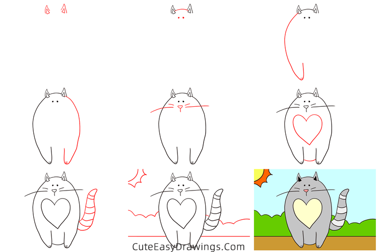 how to draw a fat cat - www.cuteeasydrawings.com